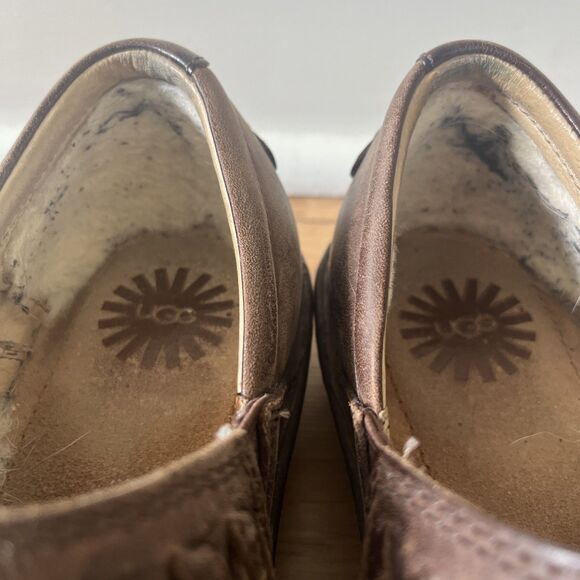 UGG Anila Women's 8 Braided Slip On Shoes/Clogs Brown Leather Lined 1005427 - Picture 3 of 12